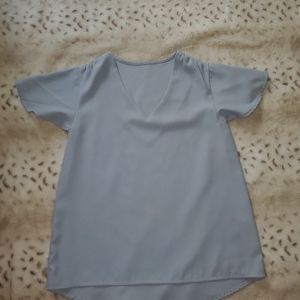 Light Blue Flutter Sleev blouse